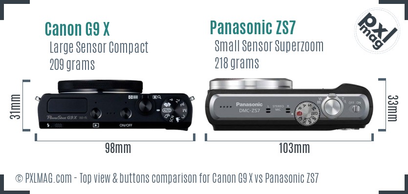 Canon G9 X vs Panasonic ZS7 top view buttons comparison