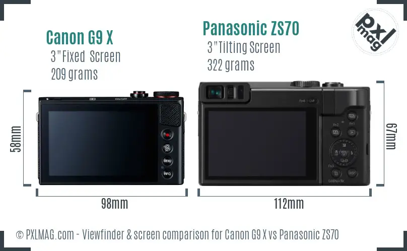 Canon G9 X vs Panasonic ZS70 Screen and Viewfinder comparison