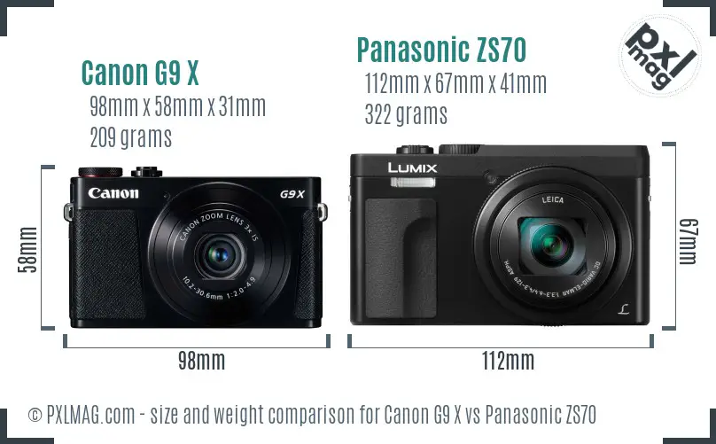 Canon G9 X vs Panasonic ZS70 size comparison