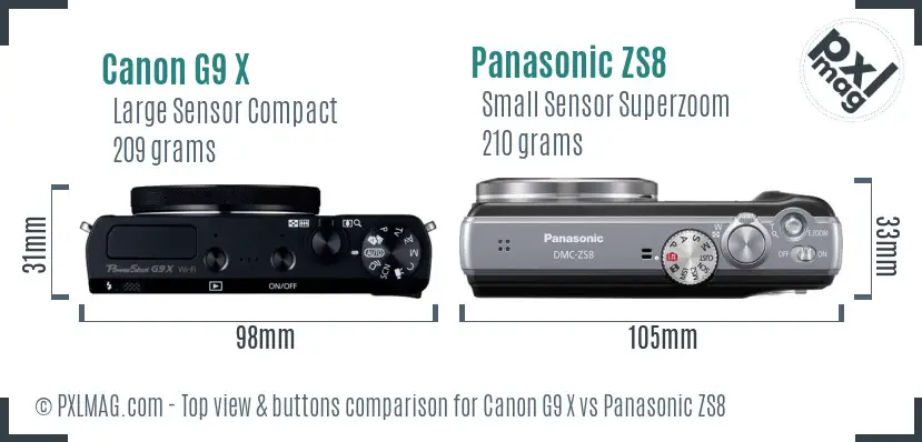 Canon G9 X vs Panasonic ZS8 top view buttons comparison Canon G9 X vs Panasonic ZS8 top view buttons comparison