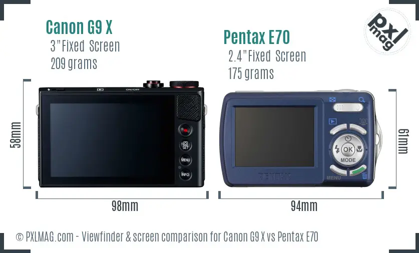 Canon G9 X vs Pentax E70 Screen and Viewfinder comparison