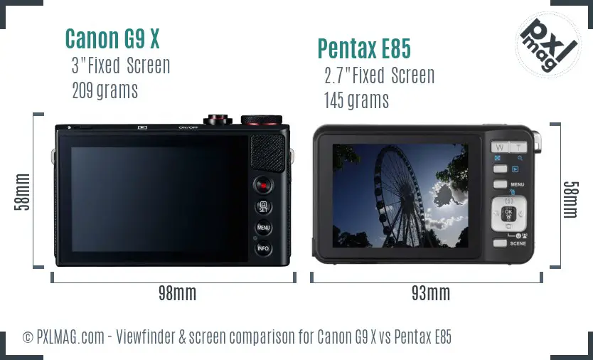 Canon G9 X vs Pentax E85 Screen and Viewfinder comparison