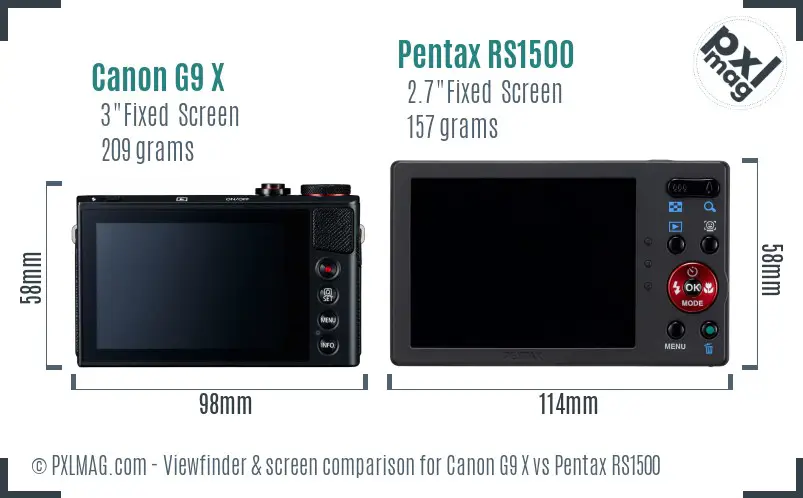 Canon G9 X vs Pentax RS1500 Screen and Viewfinder comparison