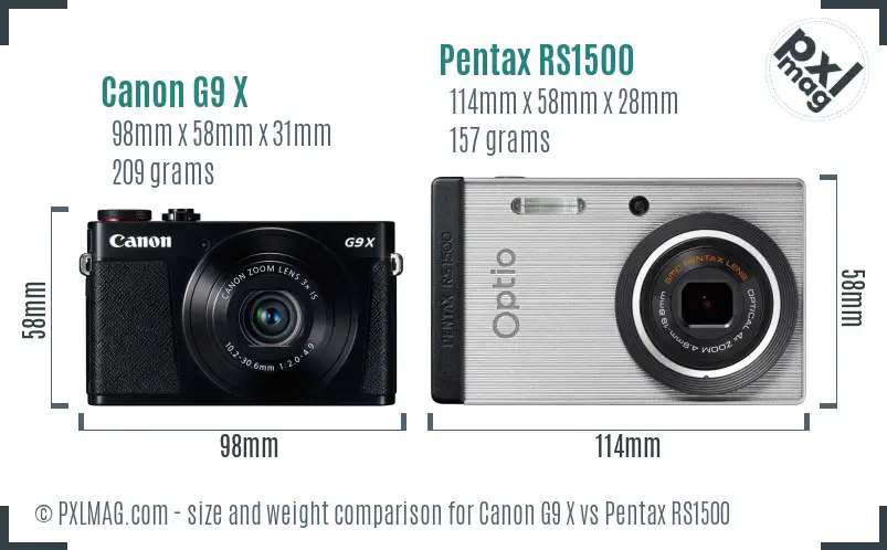 Canon G9 X vs Pentax RS1500 size comparison