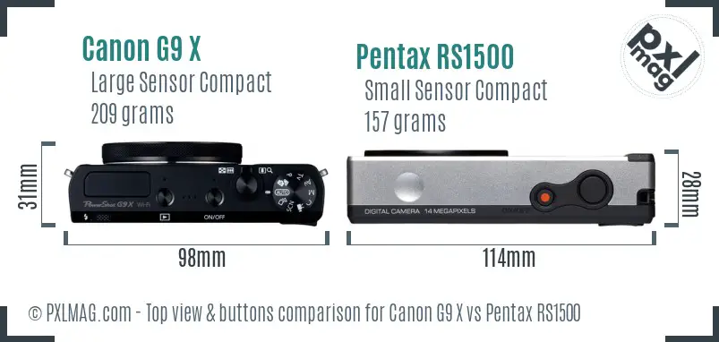 Canon G9 X vs Pentax RS1500 top view buttons comparison