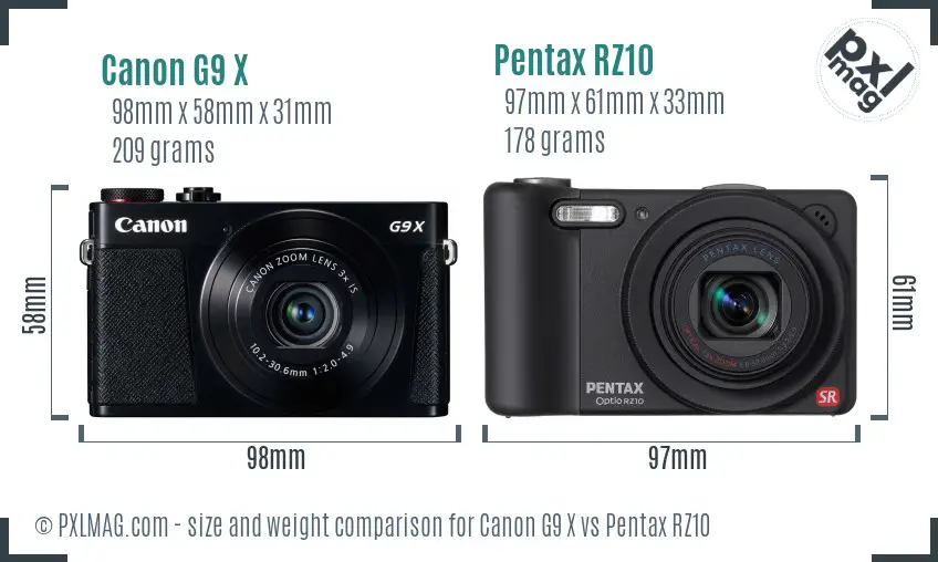 Canon G9 X vs Pentax RZ10 size comparison