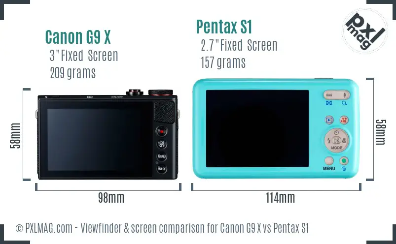 Canon G9 X vs Pentax S1 Screen and Viewfinder comparison