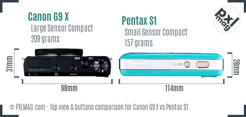 Canon G9 X vs Pentax S1 top view buttons comparison