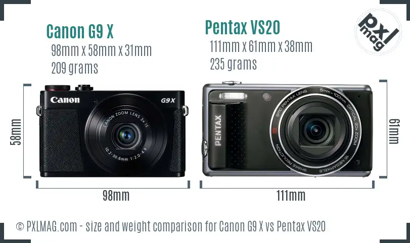 Canon G9 X vs Pentax VS20 size comparison
