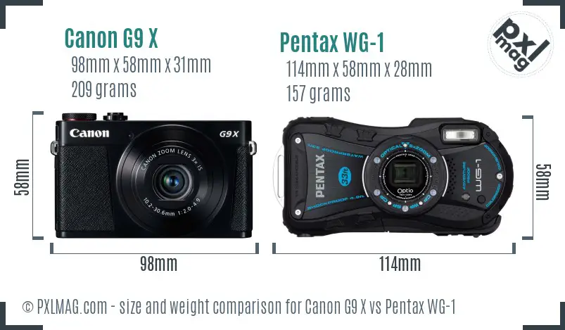 Canon G9 X vs Pentax WG-1 size comparison