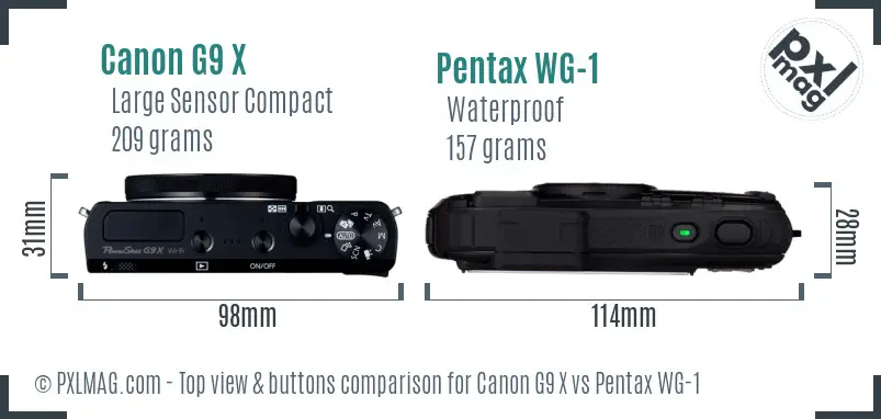 Canon G9 X vs Pentax WG-1 top view buttons comparison