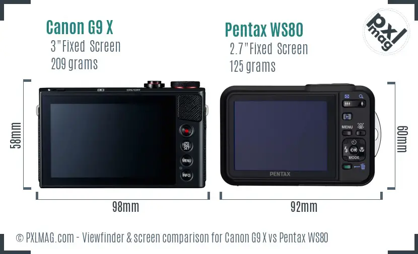 Canon G9 X vs Pentax WS80 Screen and Viewfinder comparison
