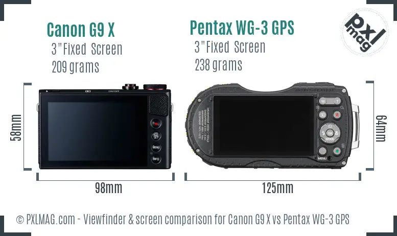 Canon G9 X vs Pentax WG-3 GPS Screen and Viewfinder comparison