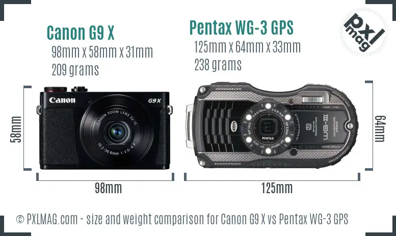 Canon G9 X vs Pentax WG-3 GPS size comparison