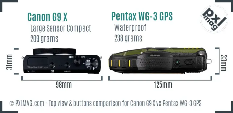 Canon G9 X vs Pentax WG-3 GPS top view buttons comparison