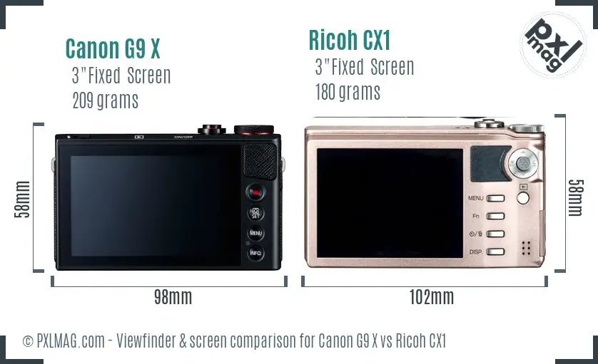 Canon G9 X vs Ricoh CX1 Screen and Viewfinder comparison