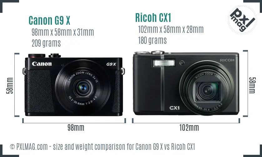 Canon G9 X vs Ricoh CX1 size comparison