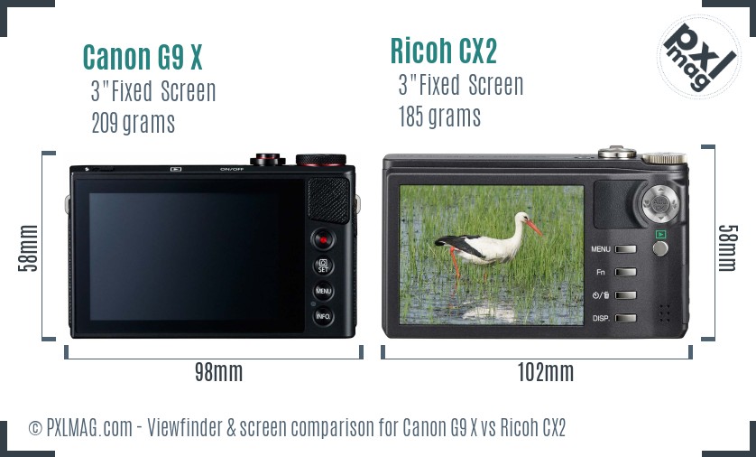 Canon G9 X vs Ricoh CX2 Screen and Viewfinder comparison