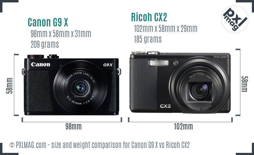 Canon G9 X vs Ricoh CX2 size comparison Canon G9 X vs Ricoh CX2 size comparison