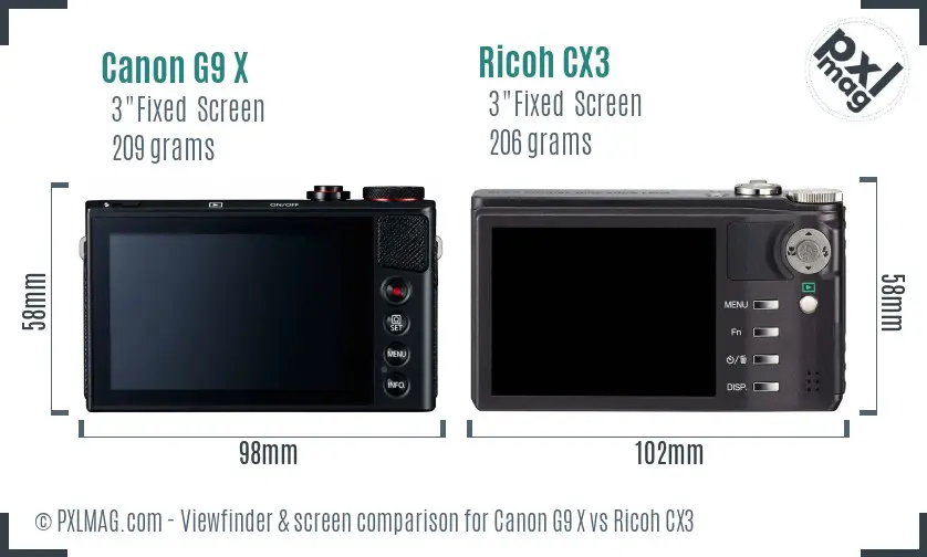 Canon G9 X vs Ricoh CX3 Screen and Viewfinder comparison