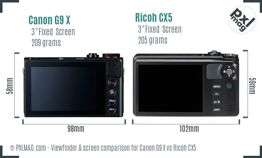 Canon G9 X vs Ricoh CX5 Screen and Viewfinder comparison Canon G9 X vs Ricoh CX5 Screen and Viewfinder comparison