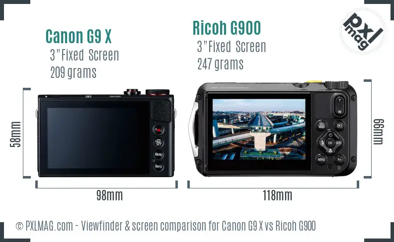 Canon G9 X vs Ricoh G900 Screen and Viewfinder comparison
