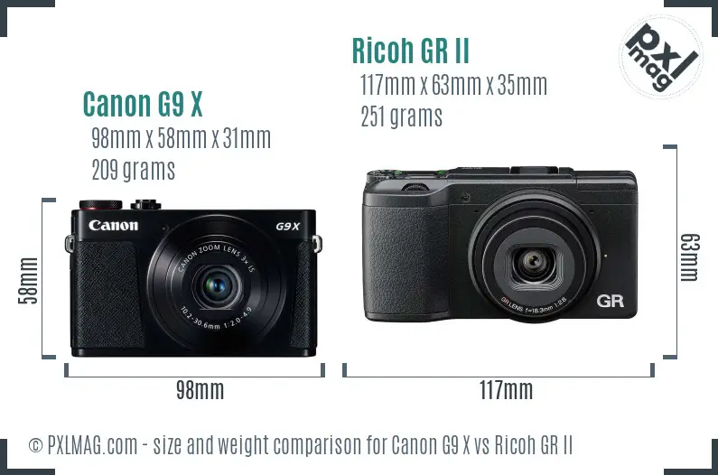 Canon G9 X vs Ricoh GR II size comparison