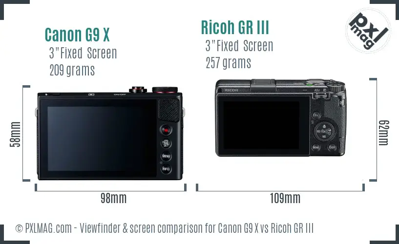 Canon G9 X vs Ricoh GR III Screen and Viewfinder comparison