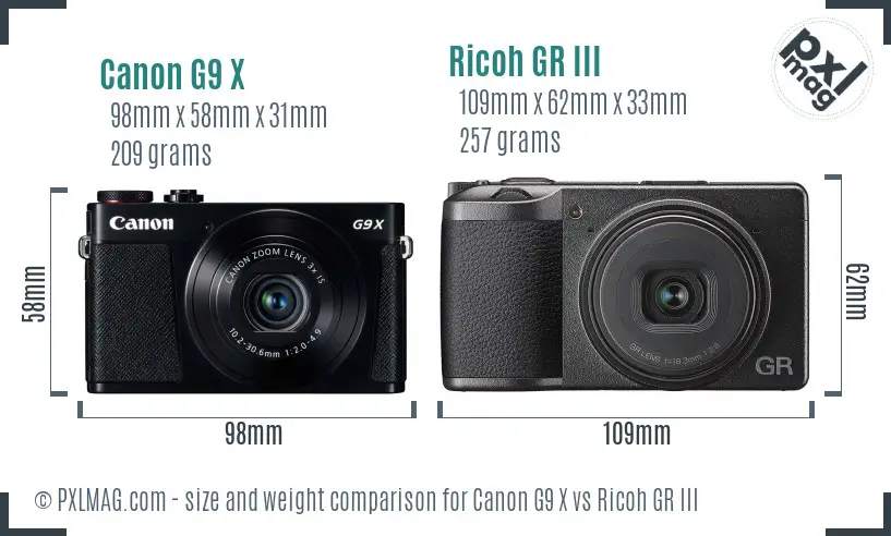 Canon G9 X vs Ricoh GR III size comparison