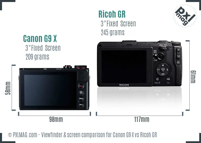 Canon G9 X vs Ricoh GR Screen and Viewfinder comparison