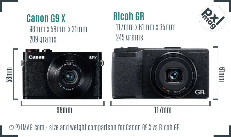 Canon G9 X vs Ricoh GR size comparison