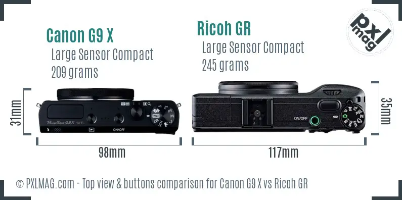 Canon G9 X vs Ricoh GR top view buttons comparison