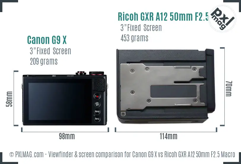 Canon G9 X vs Ricoh GXR A12 50mm F2.5 Macro Screen and Viewfinder comparison