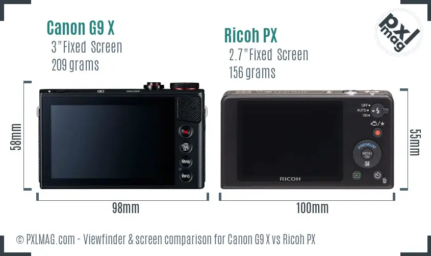 Canon G9 X vs Ricoh PX Screen and Viewfinder comparison