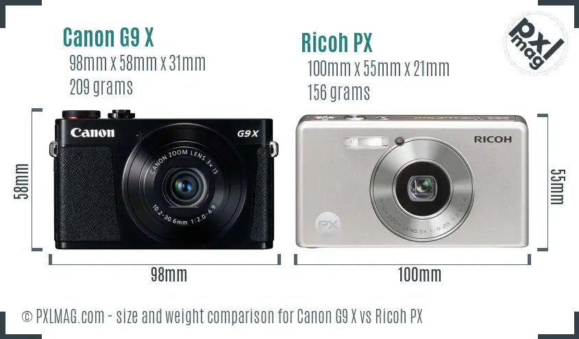 Canon G9 X vs Ricoh PX size comparison