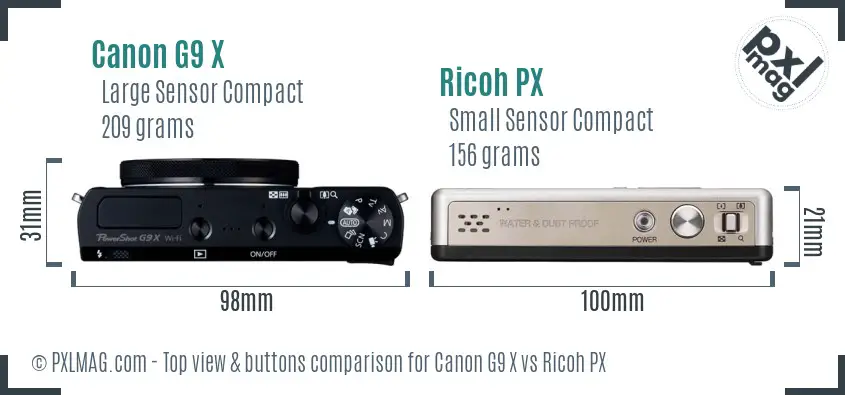 Canon G9 X vs Ricoh PX top view buttons comparison