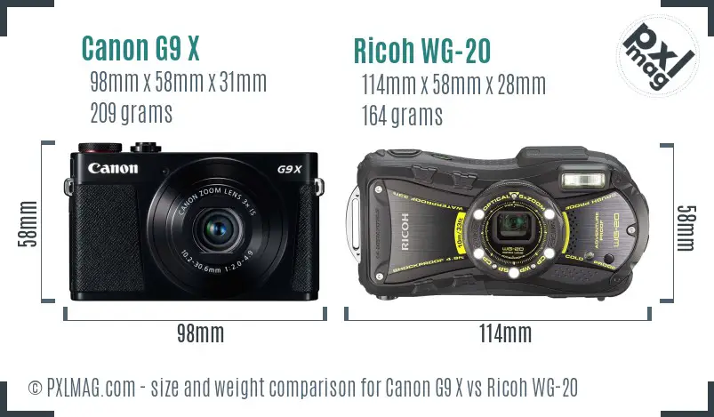 Canon G9 X vs Ricoh WG-20 size comparison