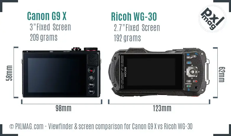 Canon G9 X vs Ricoh WG-30 Screen and Viewfinder comparison