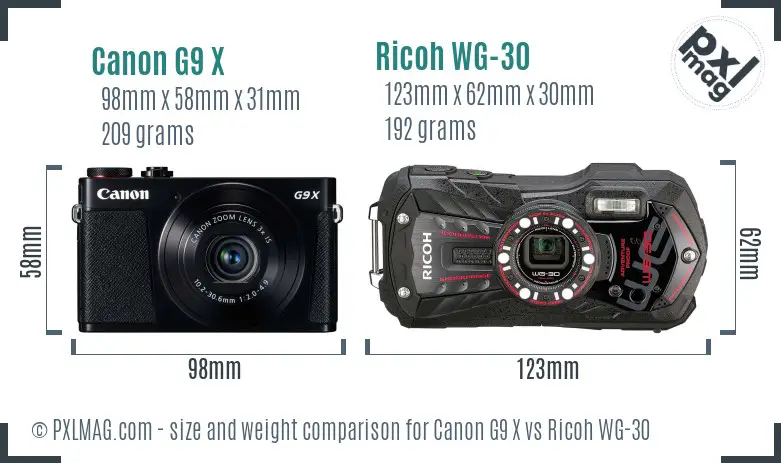 Canon G9 X vs Ricoh WG-30 size comparison