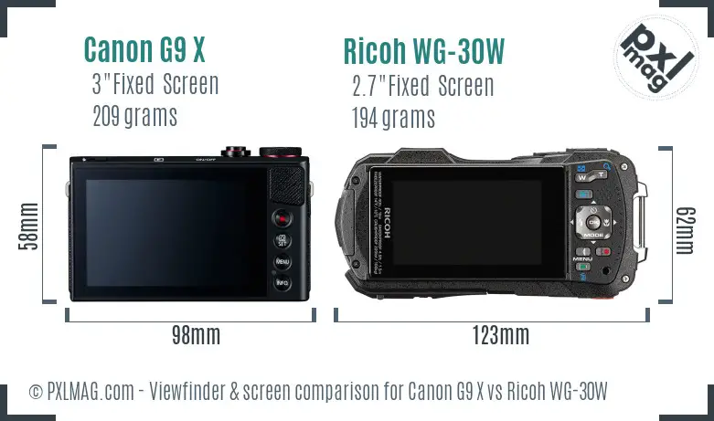 Canon G9 X vs Ricoh WG-30W Screen and Viewfinder comparison