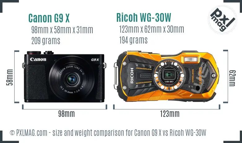 Canon G9 X vs Ricoh WG-30W size comparison