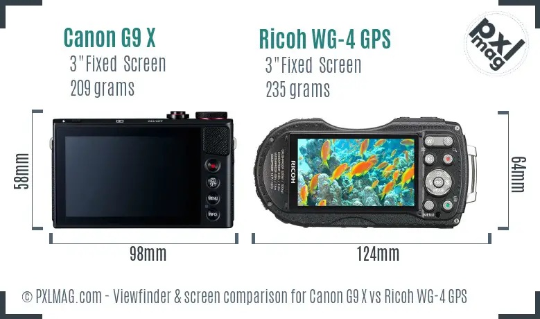 Canon G9 X vs Ricoh WG-4 GPS Screen and Viewfinder comparison