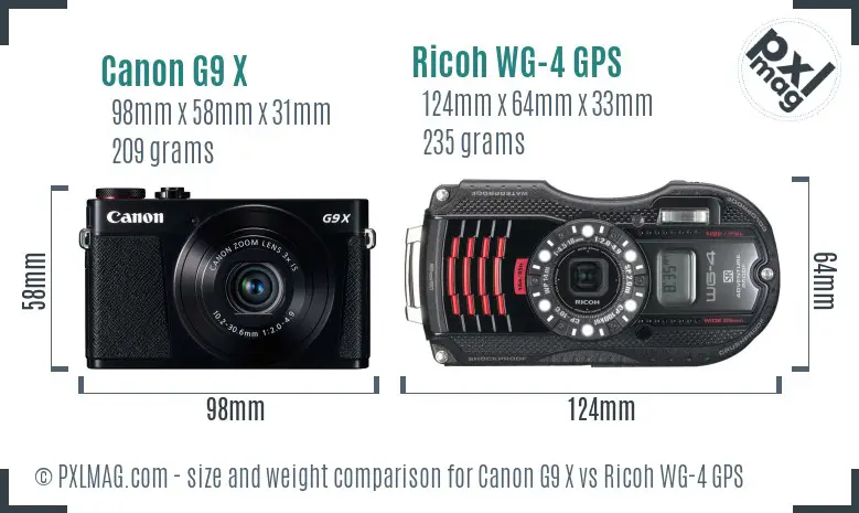 Canon G9 X vs Ricoh WG-4 GPS size comparison