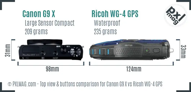 Canon G9 X vs Ricoh WG-4 GPS top view buttons comparison
