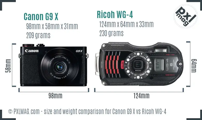 Canon G9 X vs Ricoh WG-4 size comparison