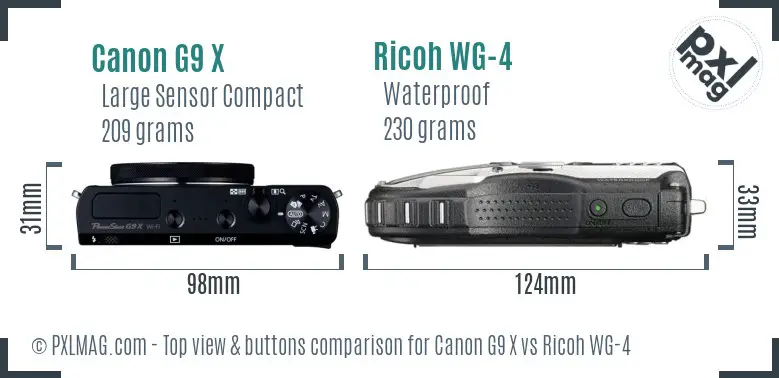 Canon G9 X vs Ricoh WG-4 top view buttons comparison