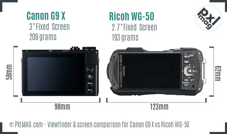Canon G9 X vs Ricoh WG-50 Screen and Viewfinder comparison