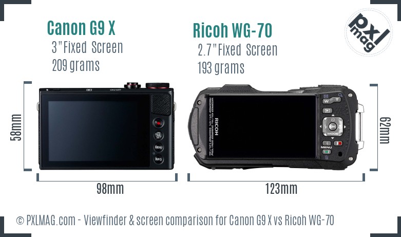 Canon G9 X vs Ricoh WG-70 Screen and Viewfinder comparison