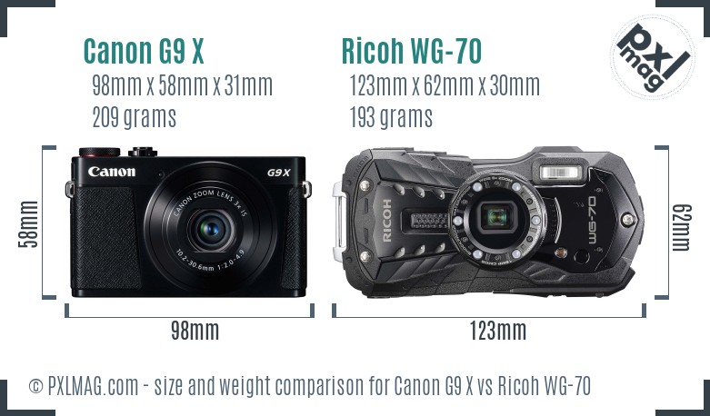 Canon G9 X vs Ricoh WG-70 size comparison