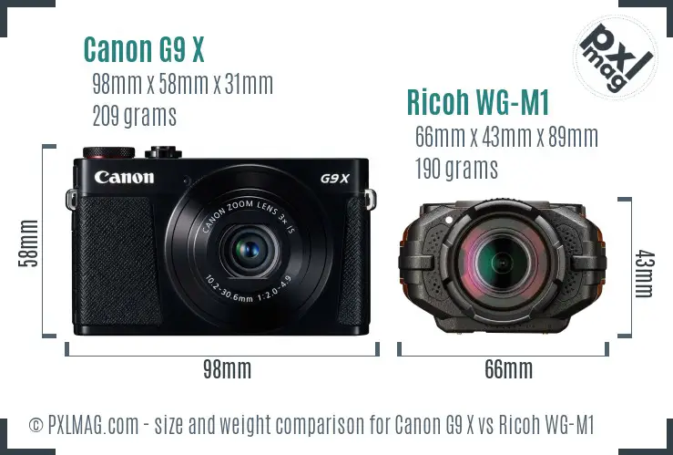 Canon G9 X vs Ricoh WG-M1 size comparison Canon G9 X vs Ricoh WG-M1 size comparison